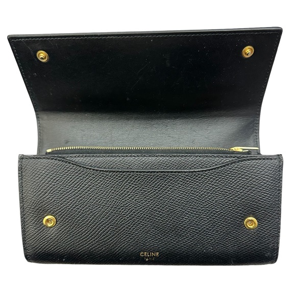 Celine Large Flap Wallet In Grained Calfskin Black - Picture 6 of 16